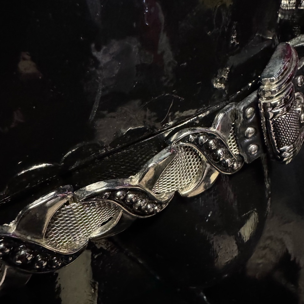Genuine leather and heavy silver Steampunk VINTAGE metal Belt. Rare and Iconic - Picture 2 of 10